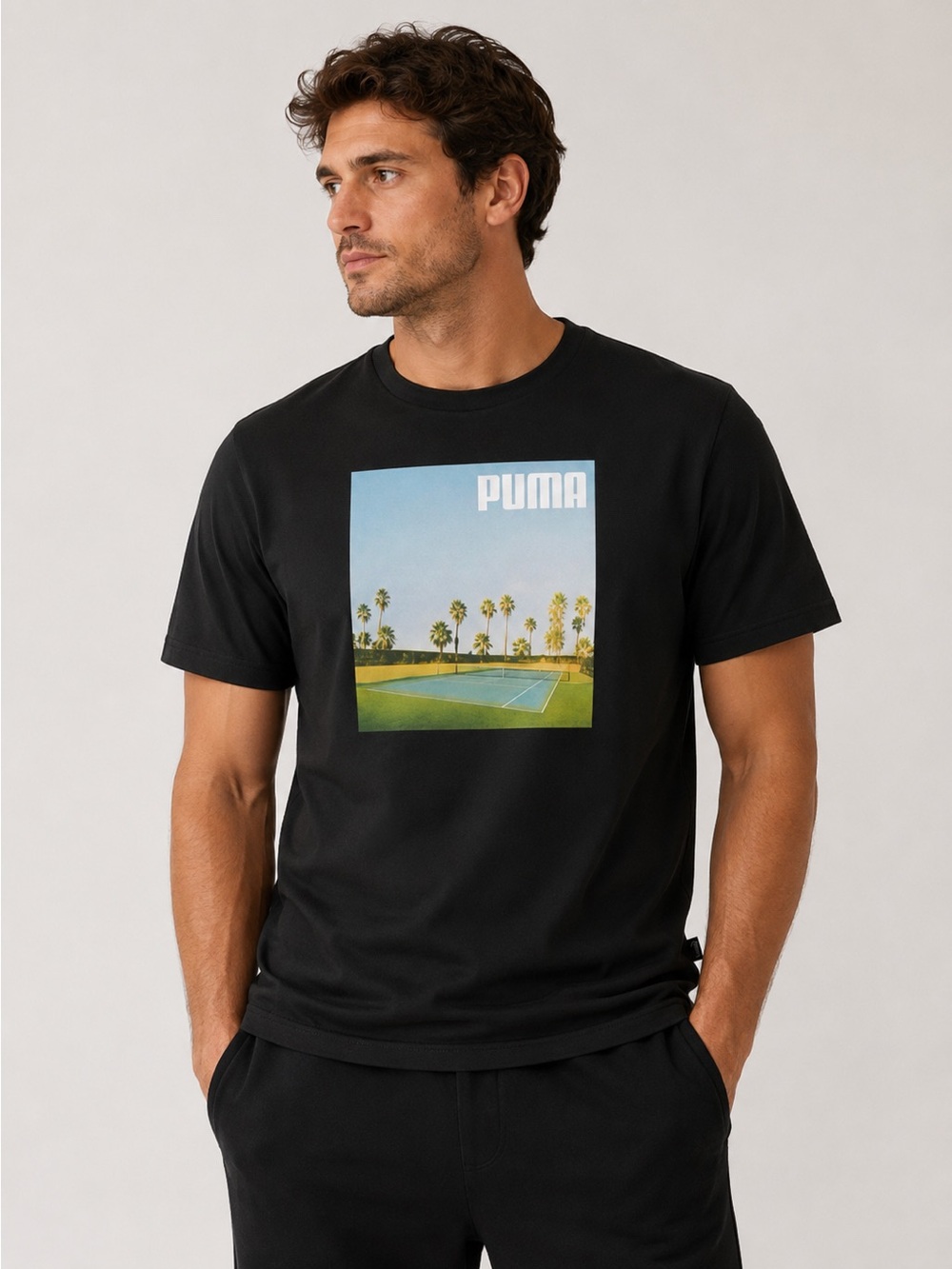 PUMA Serve It Photoprint Graphic Tee Black Medium VTG